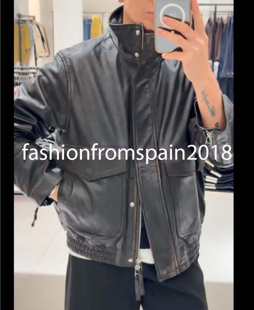 ZARA NEW WOMAN ZW LIMITED EDITION LEATHER BOMBER JACKET BROWN 5479
