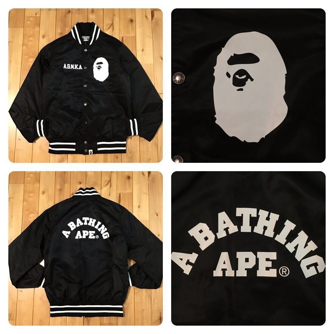 BAPE logo nylon varsity jacket Black A Bathing Ape Size S | eBay