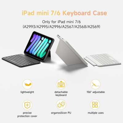 HOU Keyboard Case for iPad Mini 7/6, 156° Adjustable Stand, Ivory