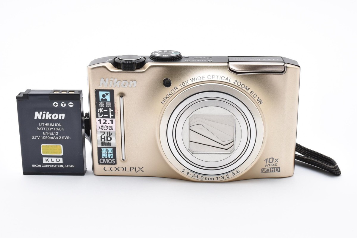 NEAR MINT] Nikon COOLPIX S8100 Gold – Works LCD Corner Black Strap