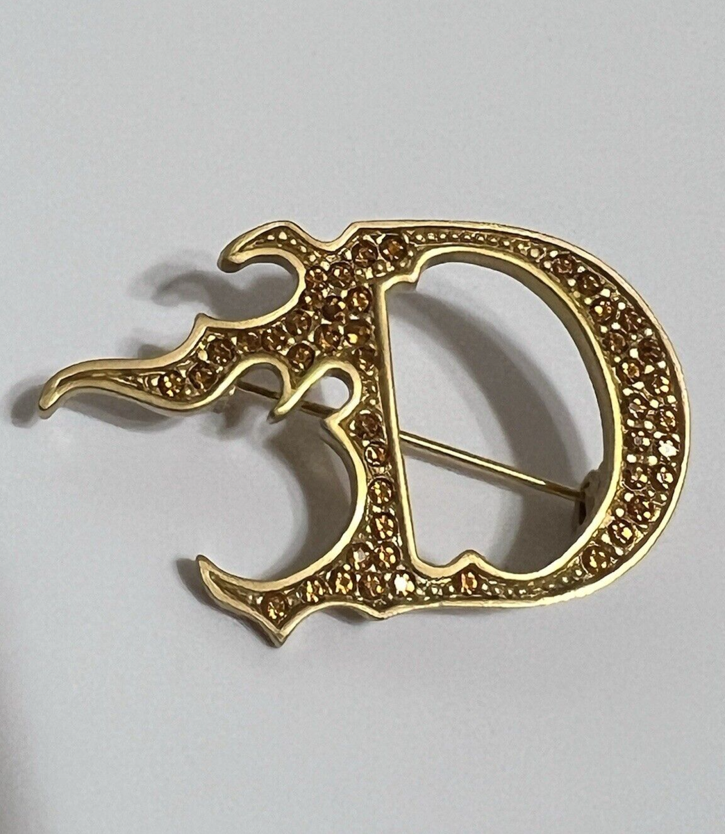Vtg Christian Dior by John Galliano Gold Flame D Brooch | eBay
