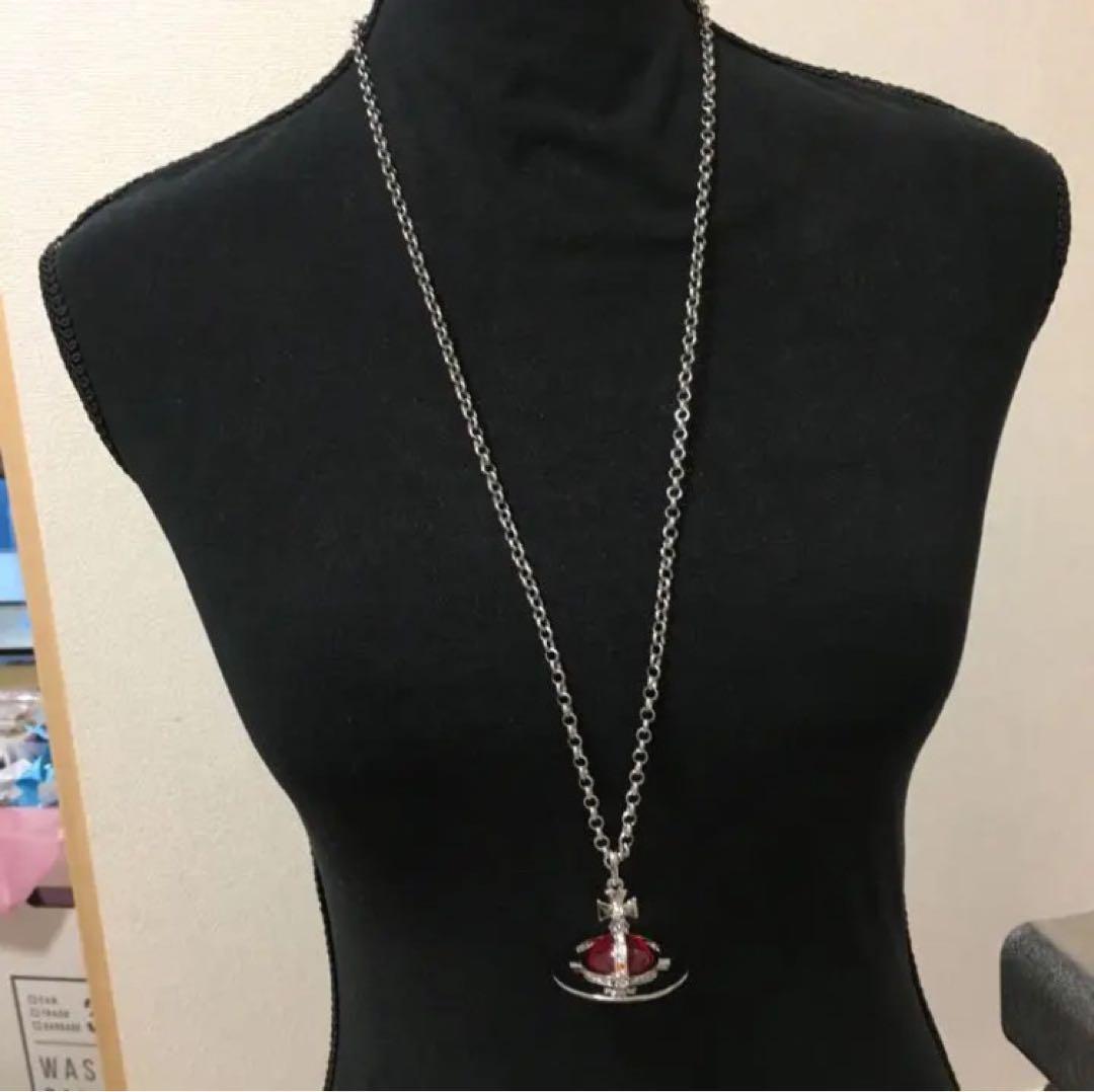 Vivienne Westwood Necklace Small Orb Silver x Red Chain 80cm Top