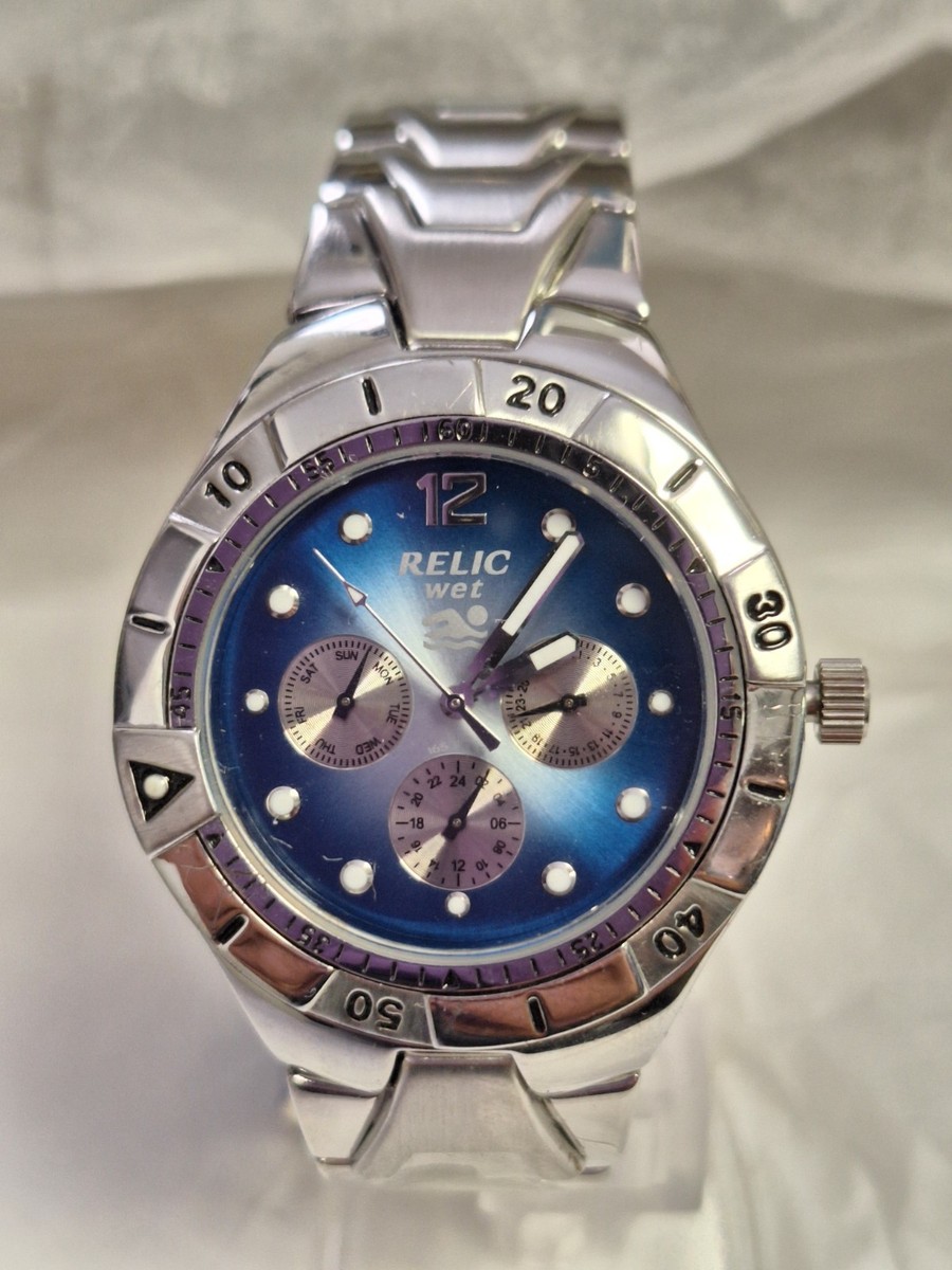 Relic by Fossil Mens Three-Hand Silver Stainless Steel Watch Blue