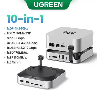 UGREEN Mac Mini M4 Docking Station 10-in-1 USB Hub M.2 SSD DP 4K