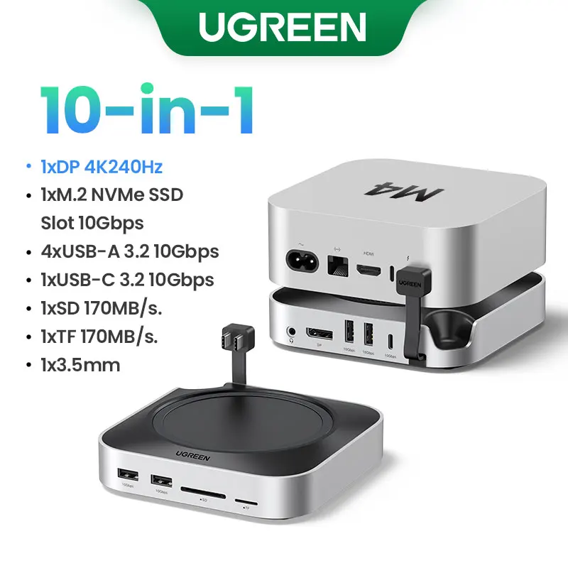 UGREEN Mac Mini M4 Docking Station 10-in-1 USB Hub M.2 SSD DP 4K