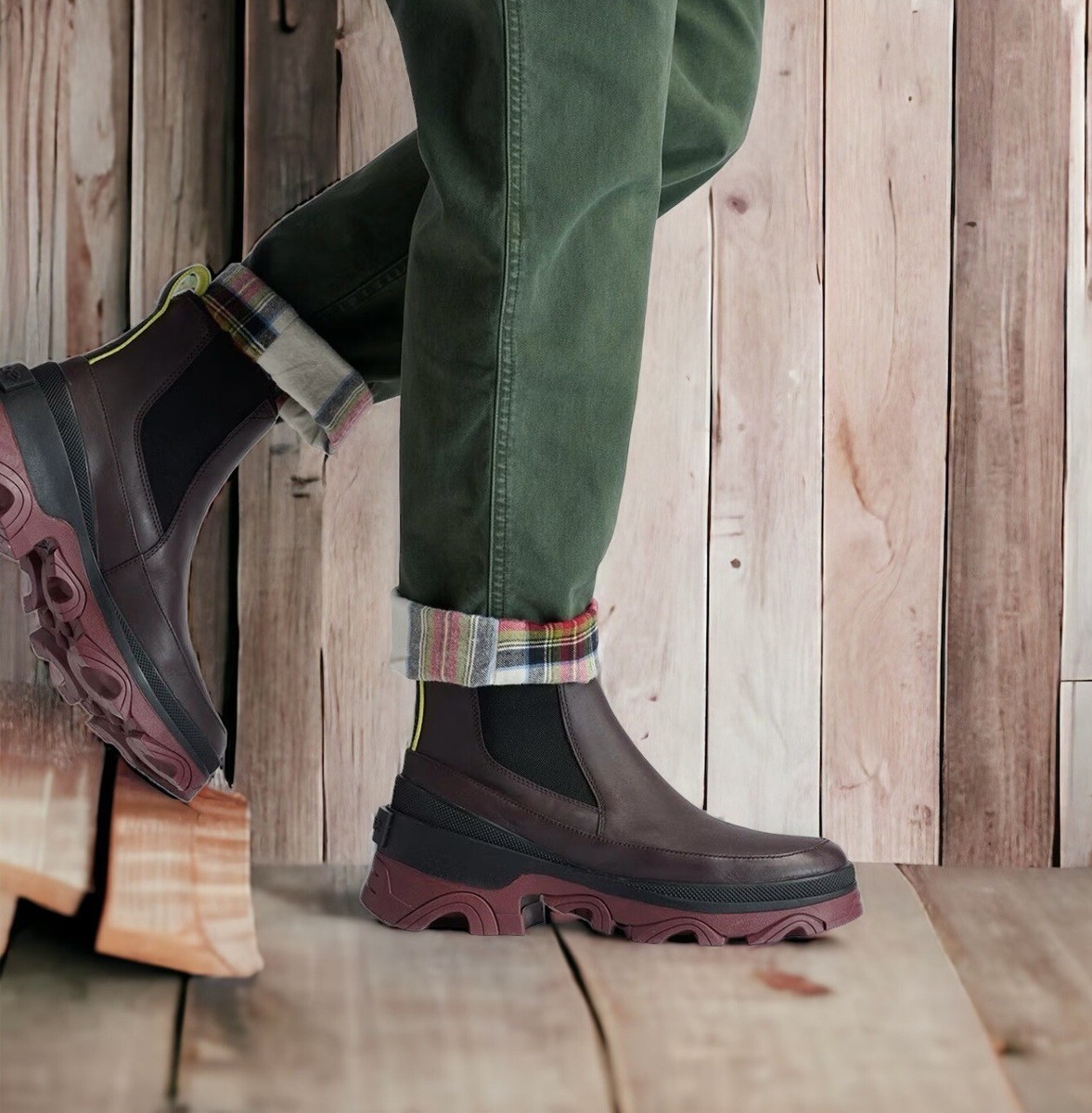 Sorel Women's Shoes Burgundy Brex Heel Chelsea Waterproof Boots