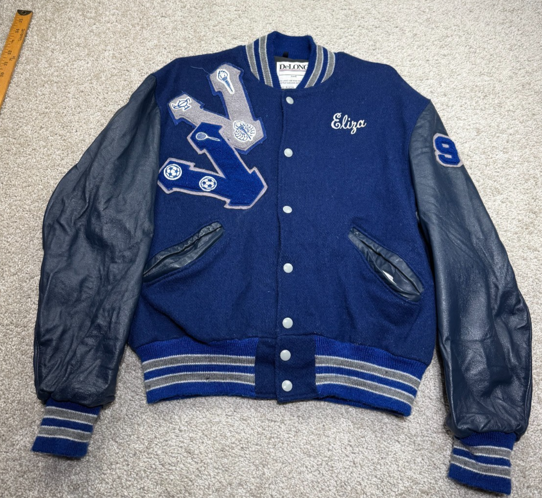 Vintage DeLong Varsity Jacket Size 42 Blue High School Letterman