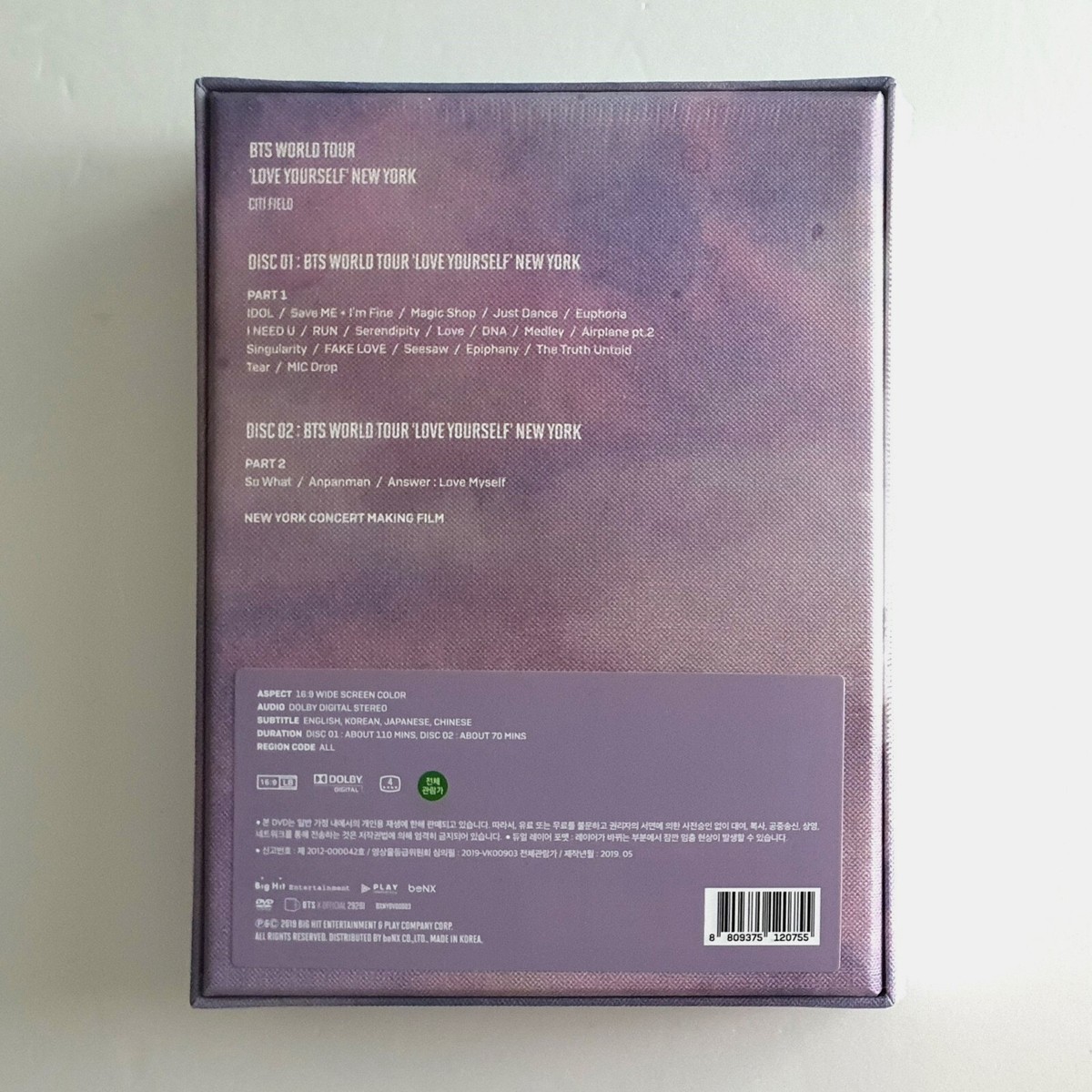 BTS Official Love Yourself World Tour New York DVD Full Set Sealed