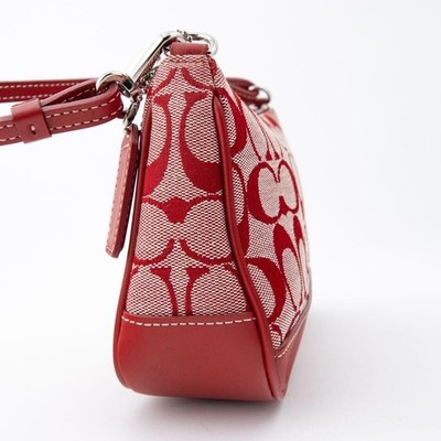 COACH Signature Demi Mini Pouch Shoulder Bag Canvas Leather Red