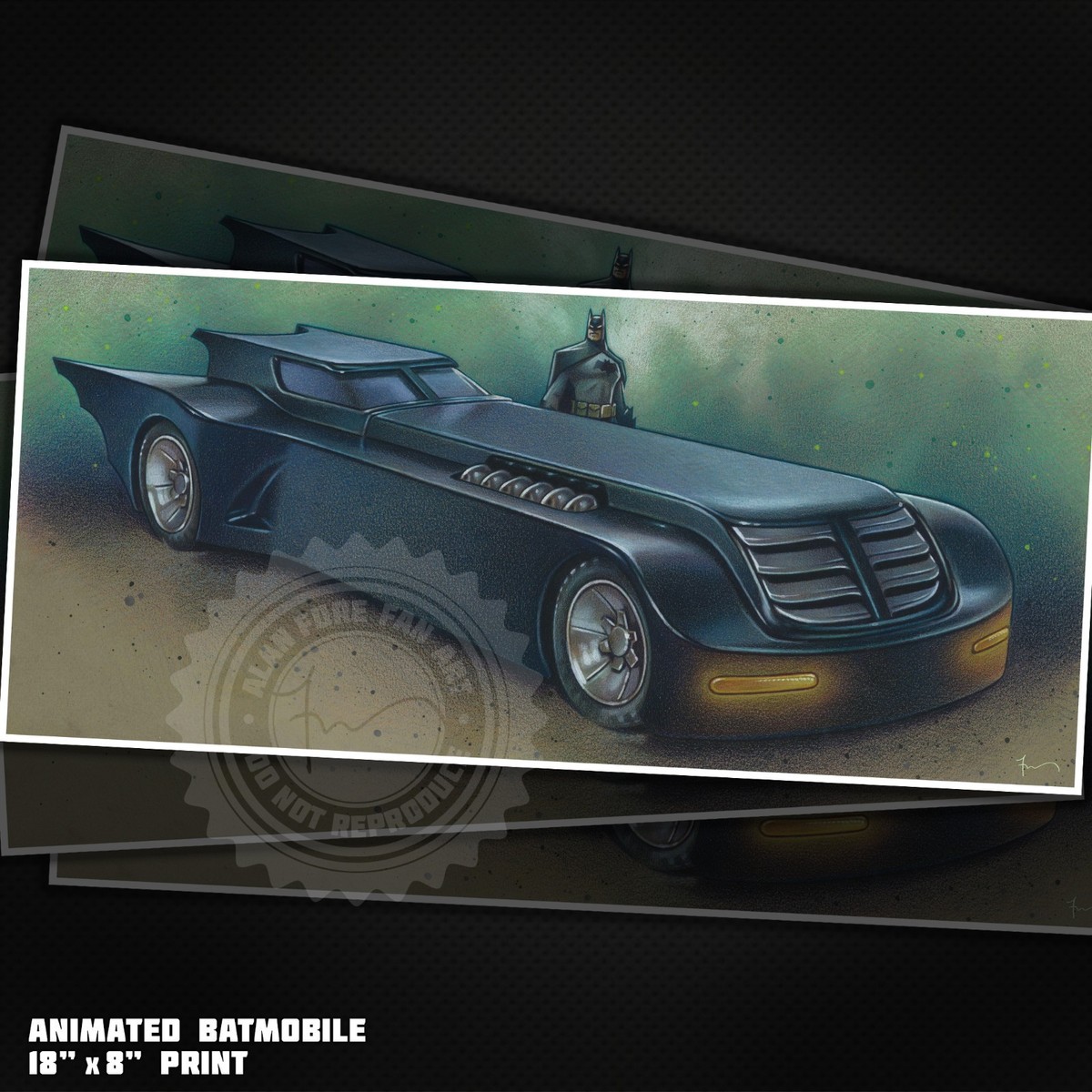 Batmobile Animated Series - 18x8 Print from the 1990s Batman
