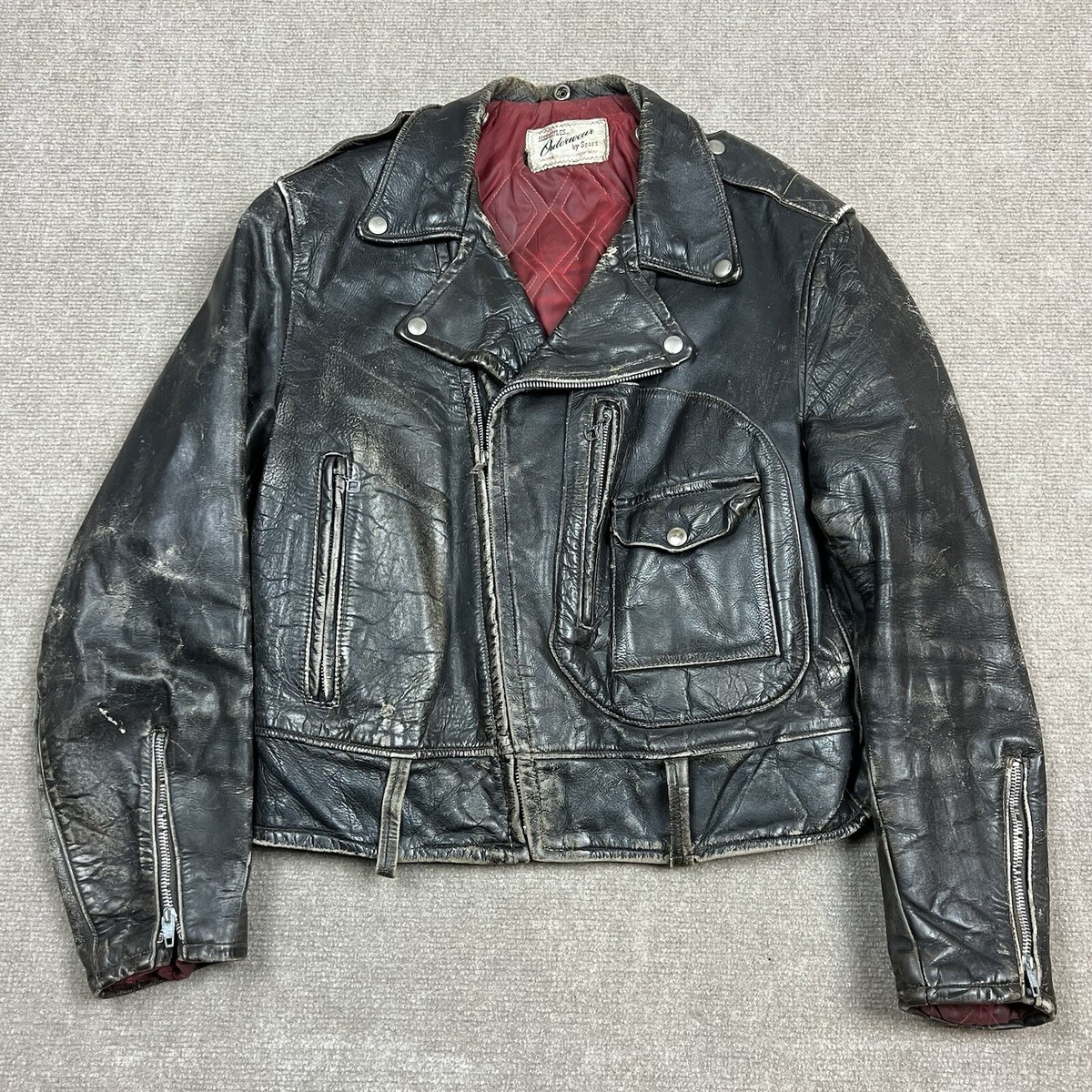 Vintage 50s Hercules Horsehide Leather Motorcycle Jacket D Pocket