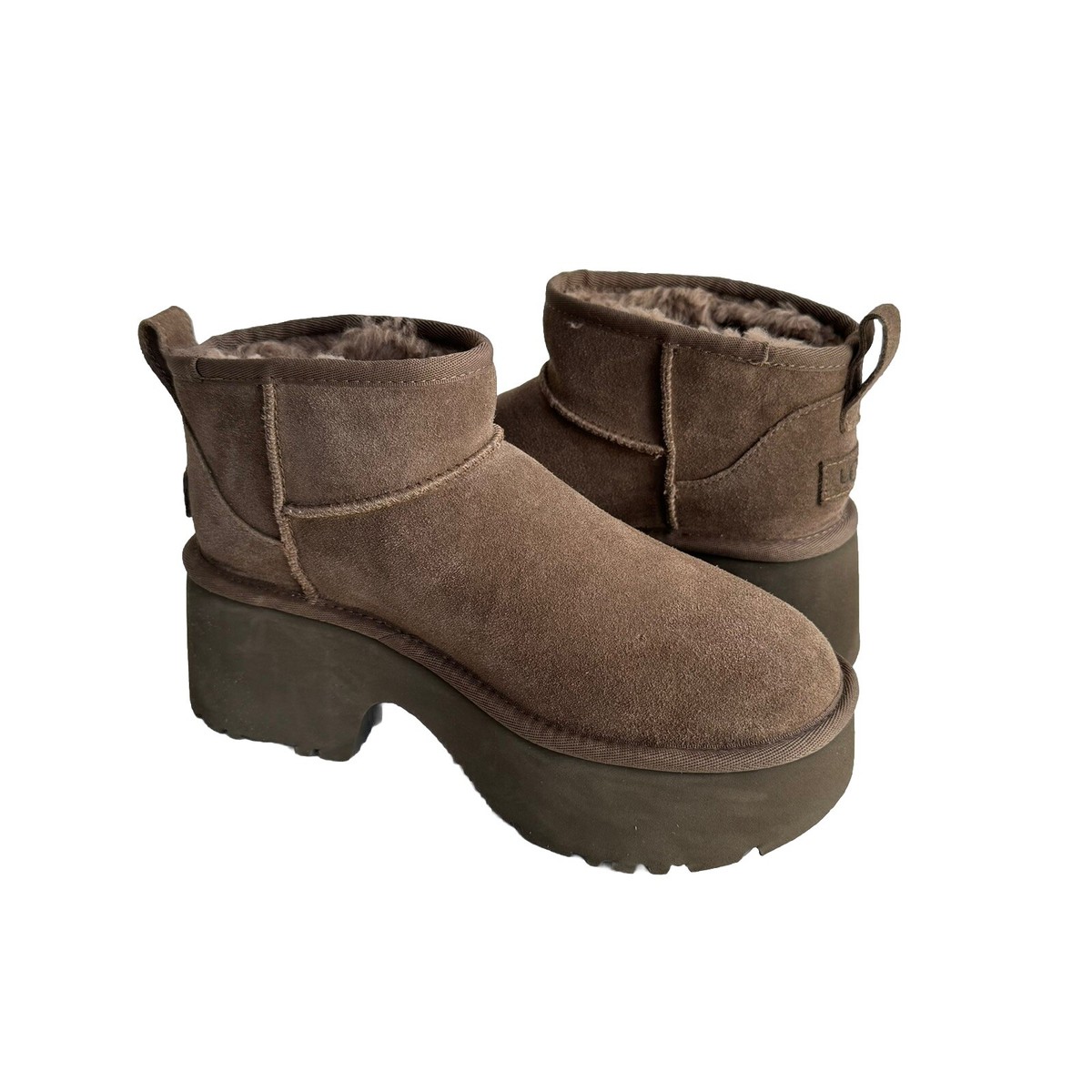 UGG CLASSIC ULTRA MINI NEW HEIGHTS HICKORY PLATFORM BOOTS US 8