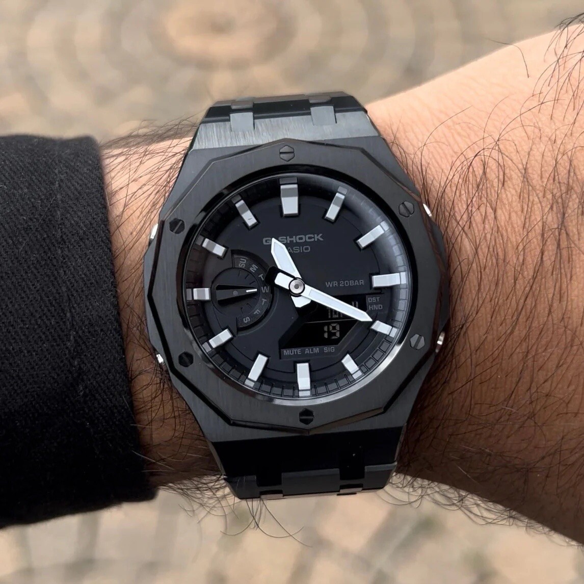 Custom G-Shock GA2100 CasiOak Black Stainless Steel Bracelet