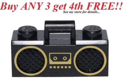 ☀️LEGO Minifig, Utensil Radio Boom Box with Handle and Gold Trim