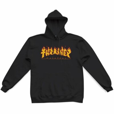 Thrasher Magazine GODZILLA FLAME LOGO PULLOVER Skateboard Hoodie