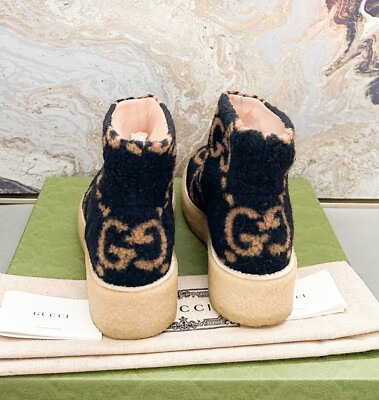 Gucci GG Wool-Effect Faux Fur Flat Ankle Boots | eBay