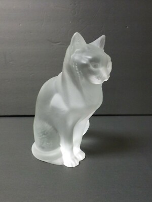 Vintage Lalique CHAT ASSIS Frosted Crystal Sitting Cat Figure | eBay