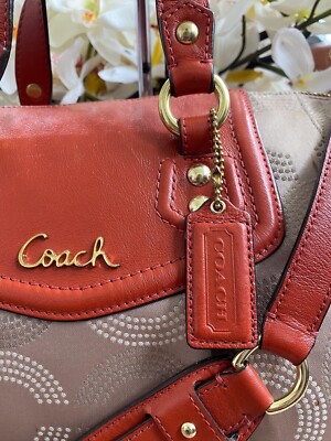 Coach Ashley Dotted Op Art Beige Orange Carryall Satchel F20027