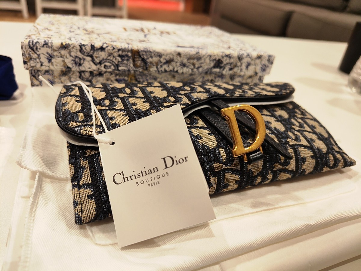 Brand NEW: Christian Dior Saddle Chain Wallet -Oblique Canvas Blue