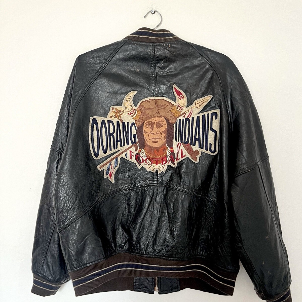 Avirex Jacket Leather Varsity Indian Head Oorang Indians L Vintage