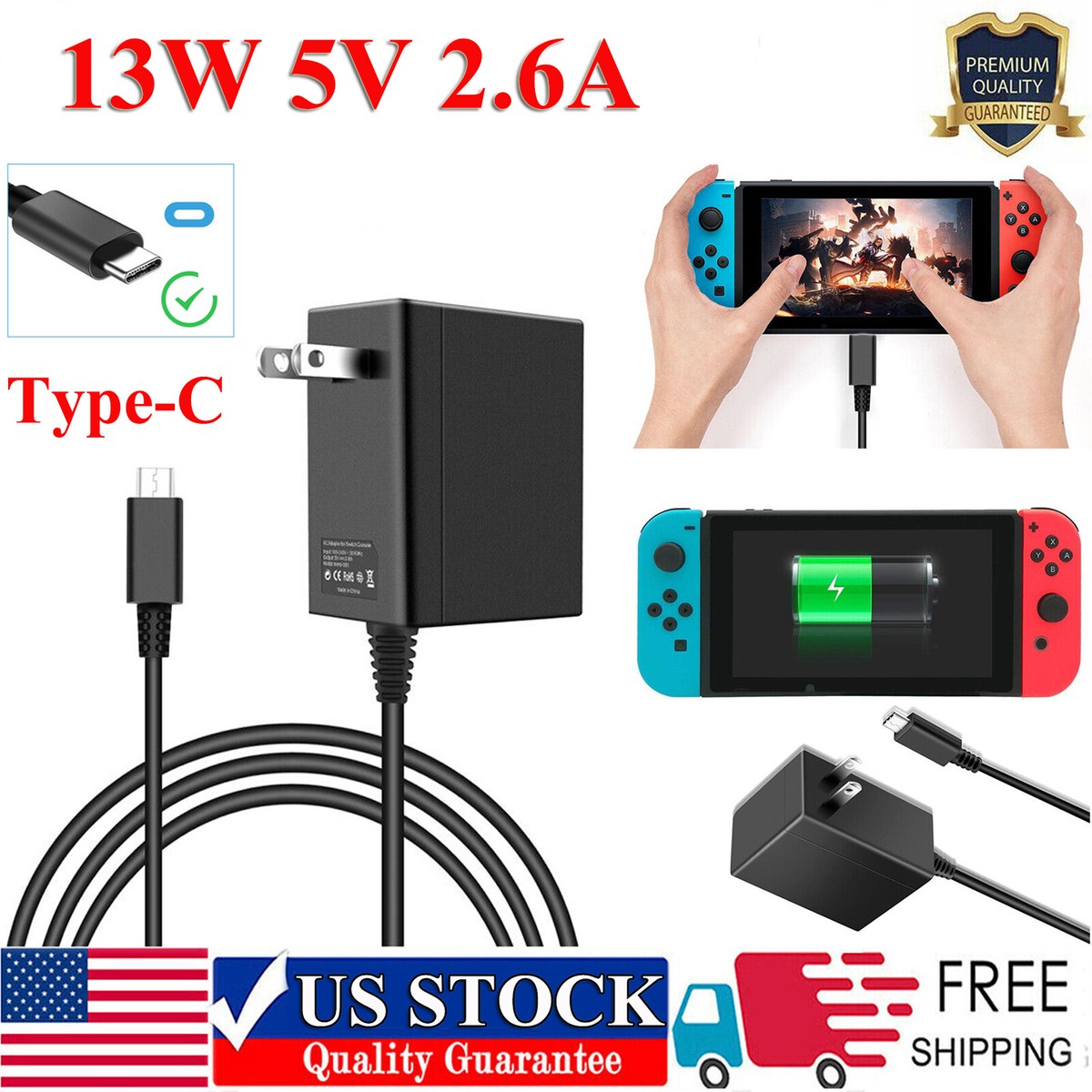 AC Adapter Charger for Nintendo Switch/Lite Wall & Travel Power