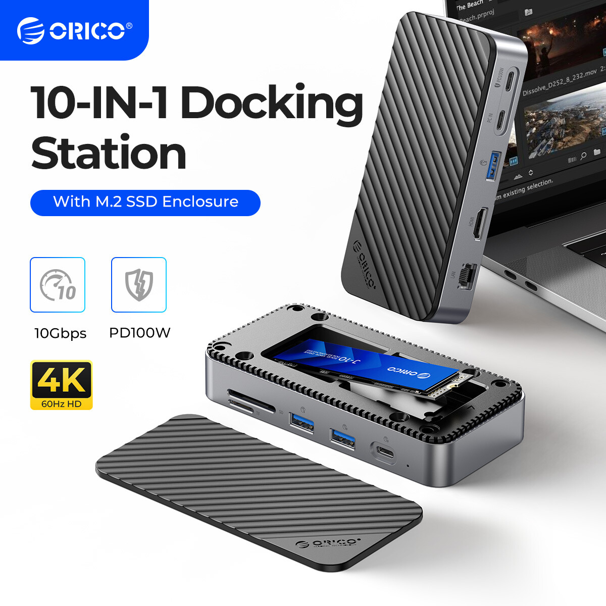 ORICO M.2 NGFF NVME SATA SSD Enclosure 10in1 USB C HUB Docking