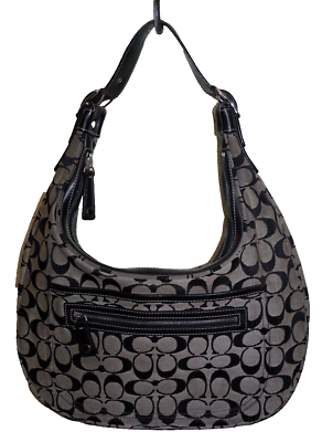 COACH SIGNATURE BLACK CANVAS LOGO MONOGRAM HOBO BAG ZIP BUCKLES | eBay
