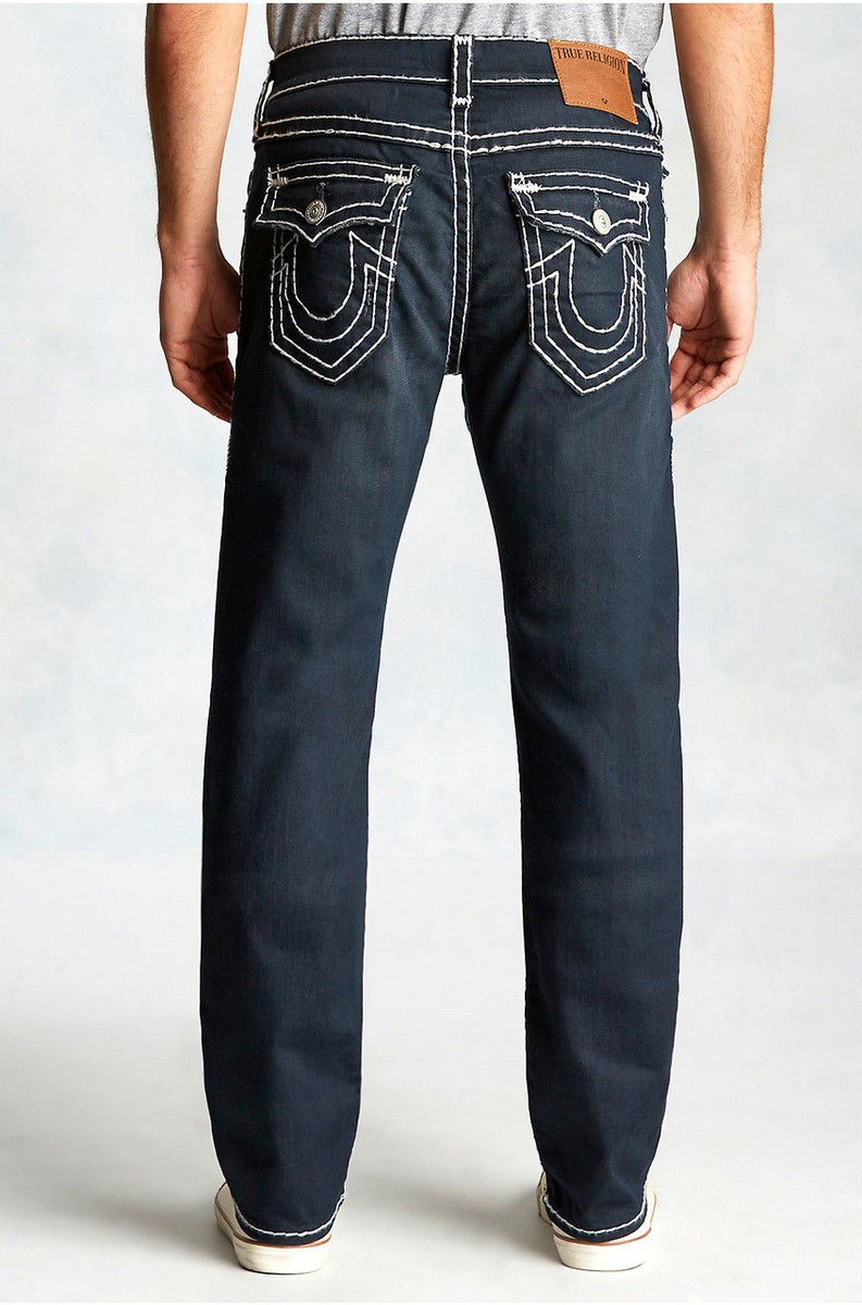 True Religion Men's Jeans Ricky Flap Super T Pitch Dark White