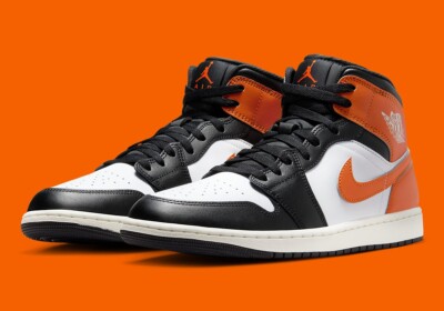 Nike Air Jordan 1 Mid Black Toe Starfish Mens Orange Sports