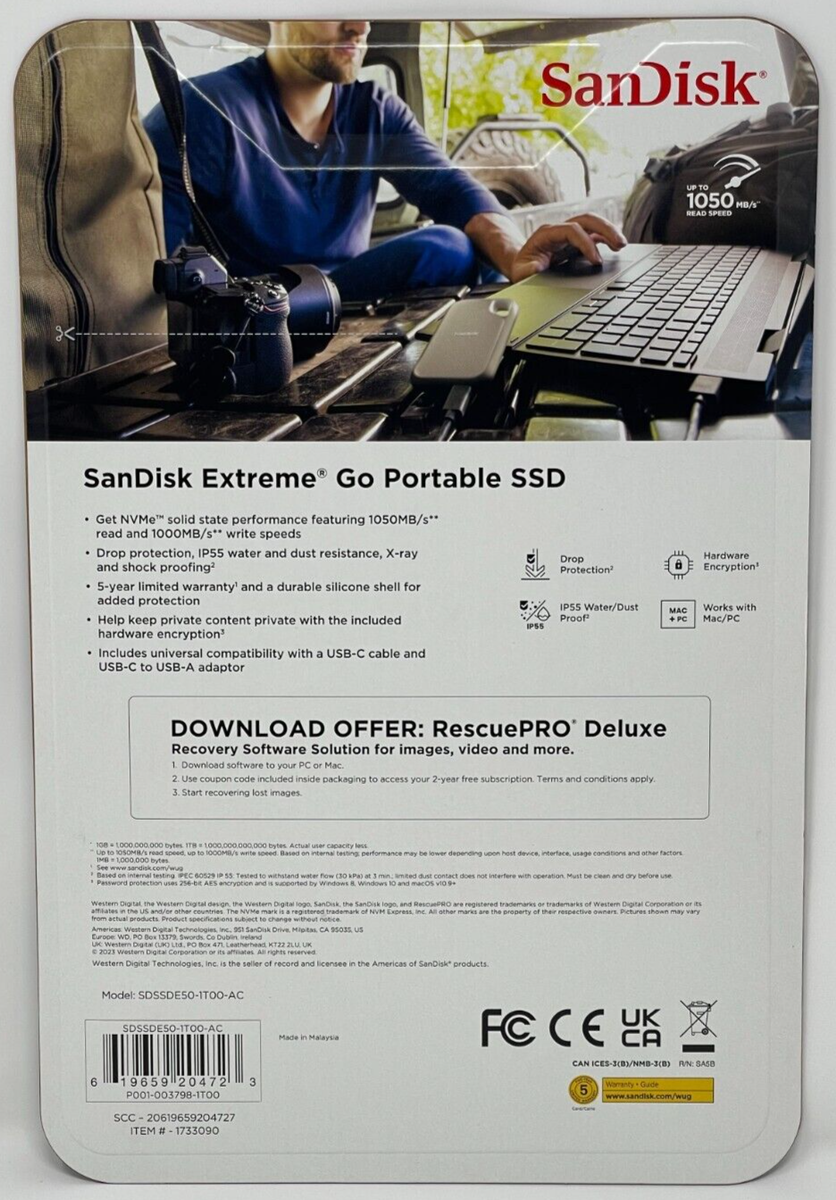 SanDisk 1TB Extreme Go SSD Portable Solid State Drive USB-C 1050MB