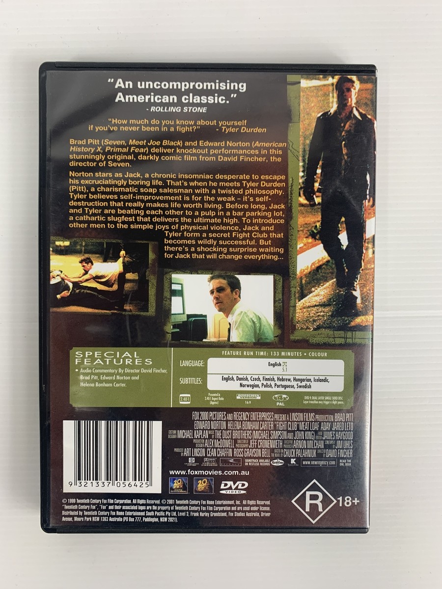 Fight Club DVD R4 Brad Pitt Edward Norton Helena Bonham Carter