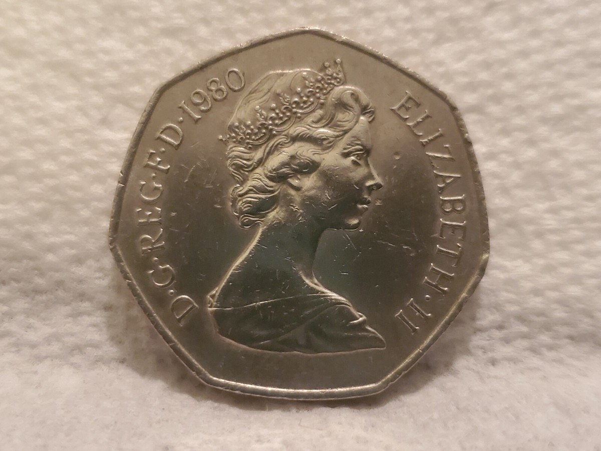 1980 D.G. REG. F. D. Elizabeth II New Pence 50 Coin | eBay