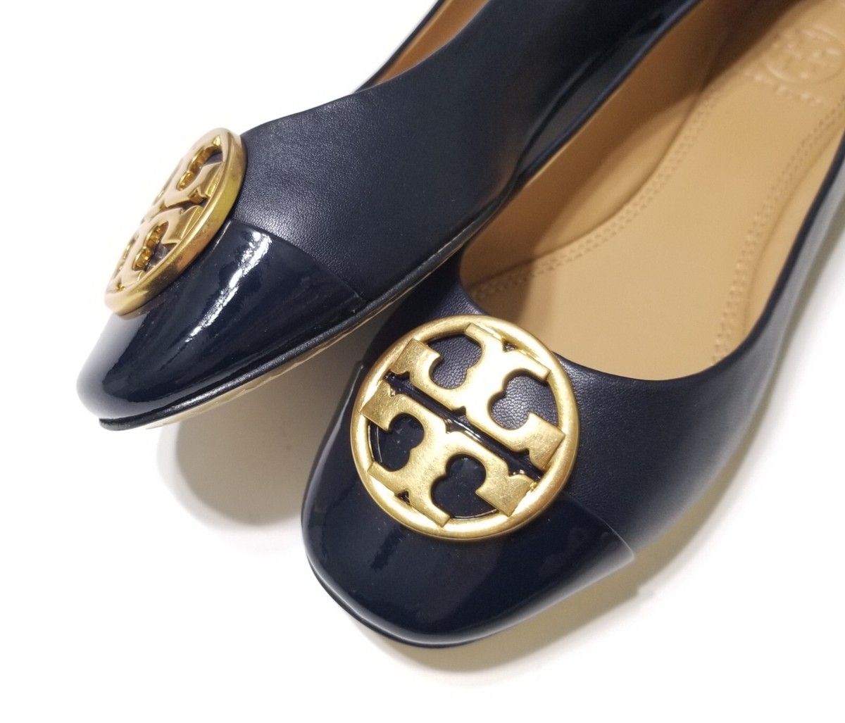NIB Tory Burch Chelsea Cap-Toe Leather Ballet Flat, Perfect Navy