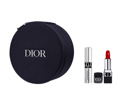 Dior Mini Lipstick 999 Black Mascara Round Makeup Bag Vanity Case