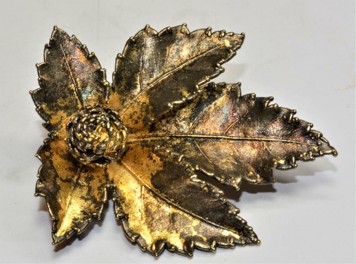 Signed 925 Sterling EGGERT Denmark FLORA DANICA LEAF Pin Brooch