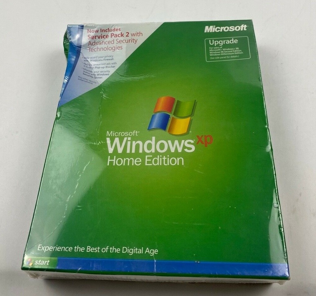 MICROSOFT WINDOWS XP HOME w/SP2 UPGRADE VERSION FOR 98/98SE/ME NEW
