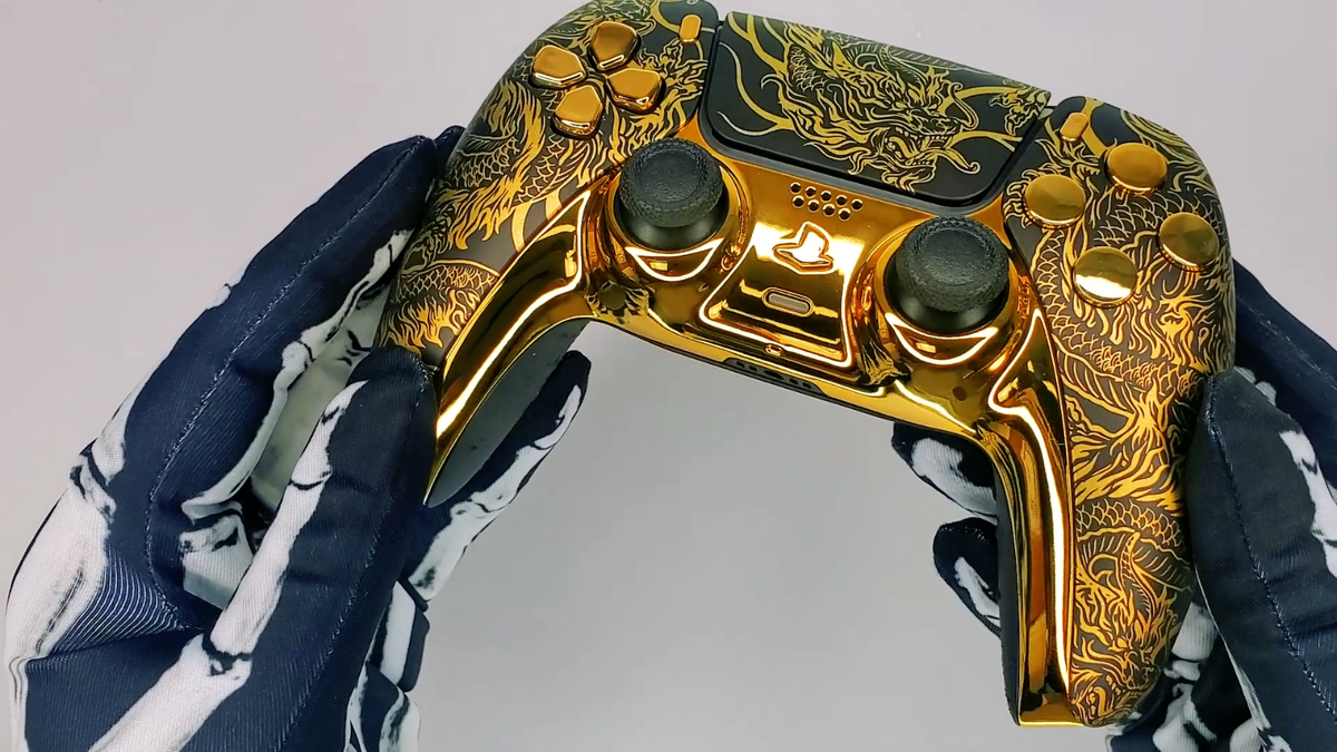 Golden Dragon Killscreen PS5 Controller Pro DualSense Gold Mouse
