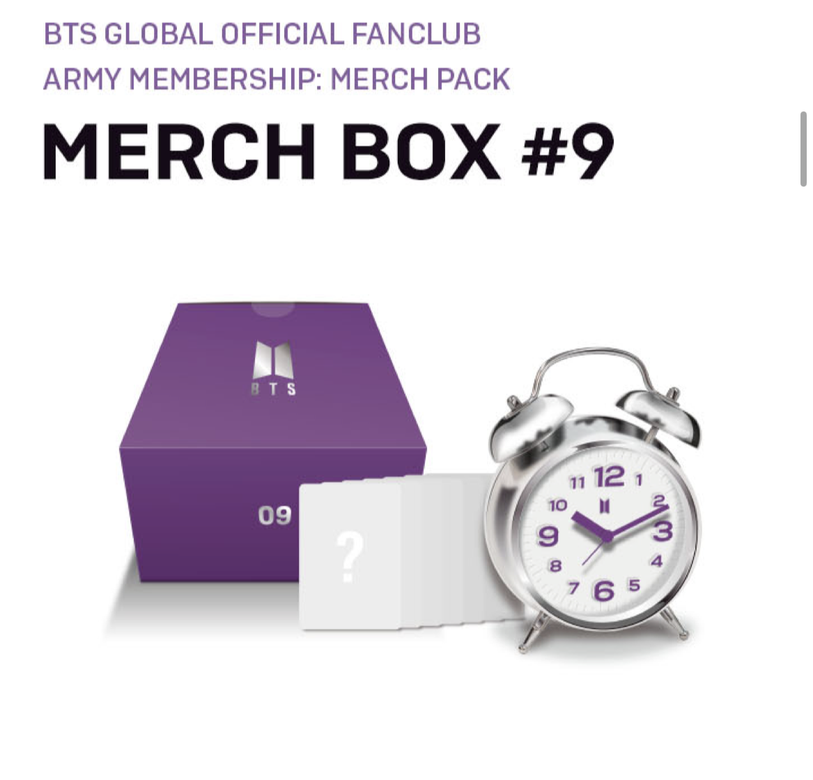 BTS OFFICIAL MERCH BOX #9 Alarm Clock Full Set ARMY Membership