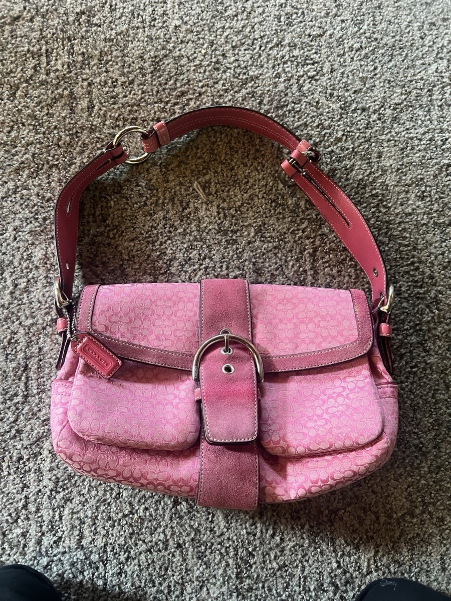 COACH Soho Signature Flap Shoulder Bag Pink Monogram Canvas with