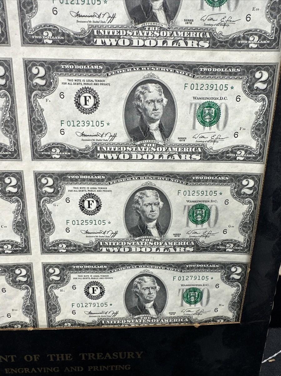 1976 Uncut, Sheet of 16, $2 Two Dollar Bills Bicentennial Year | eBay