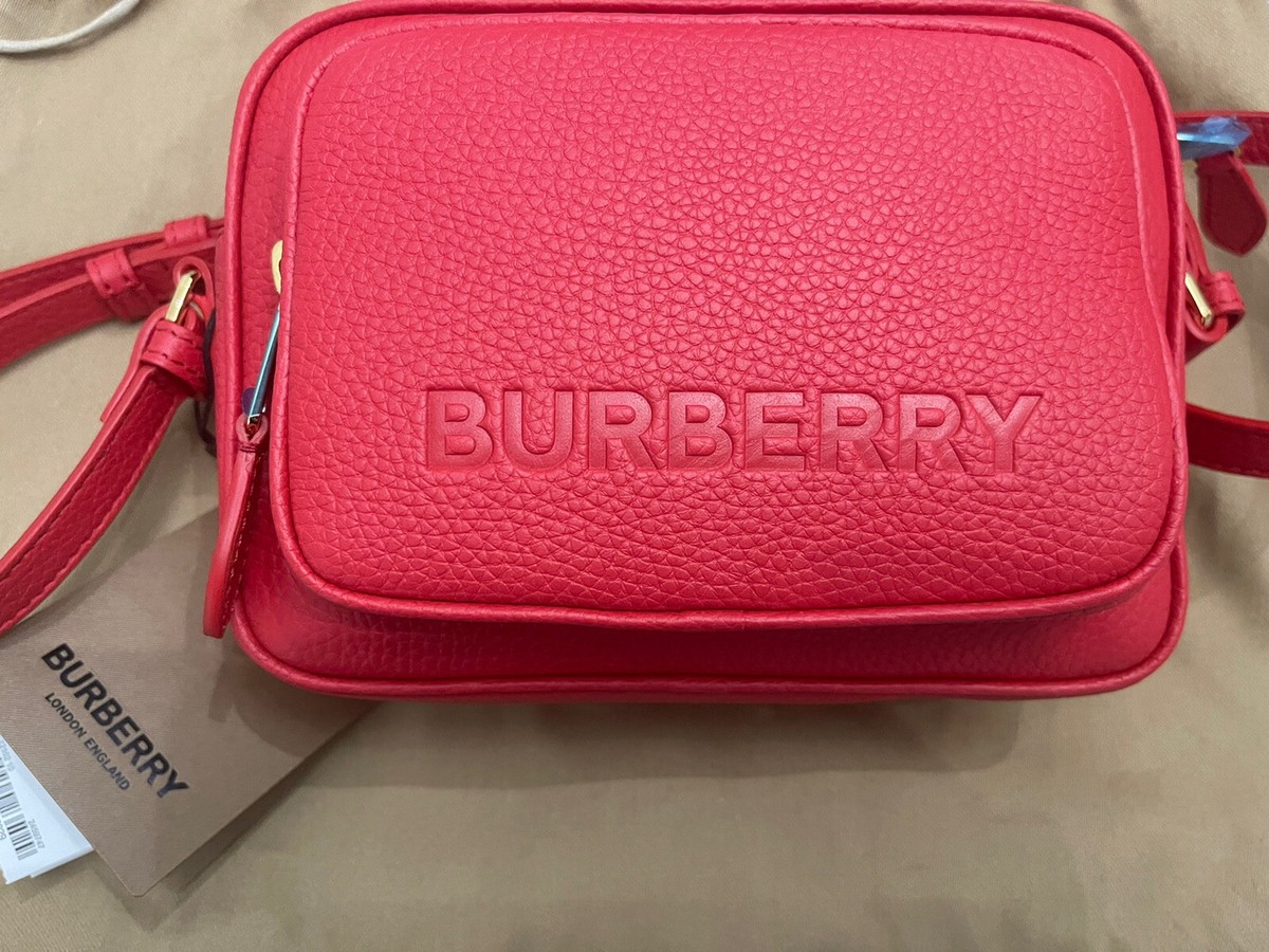 NWT BURBERRY SMALL CAMERA BAG RED LEATHER CROSSBODY STYLE 8061570