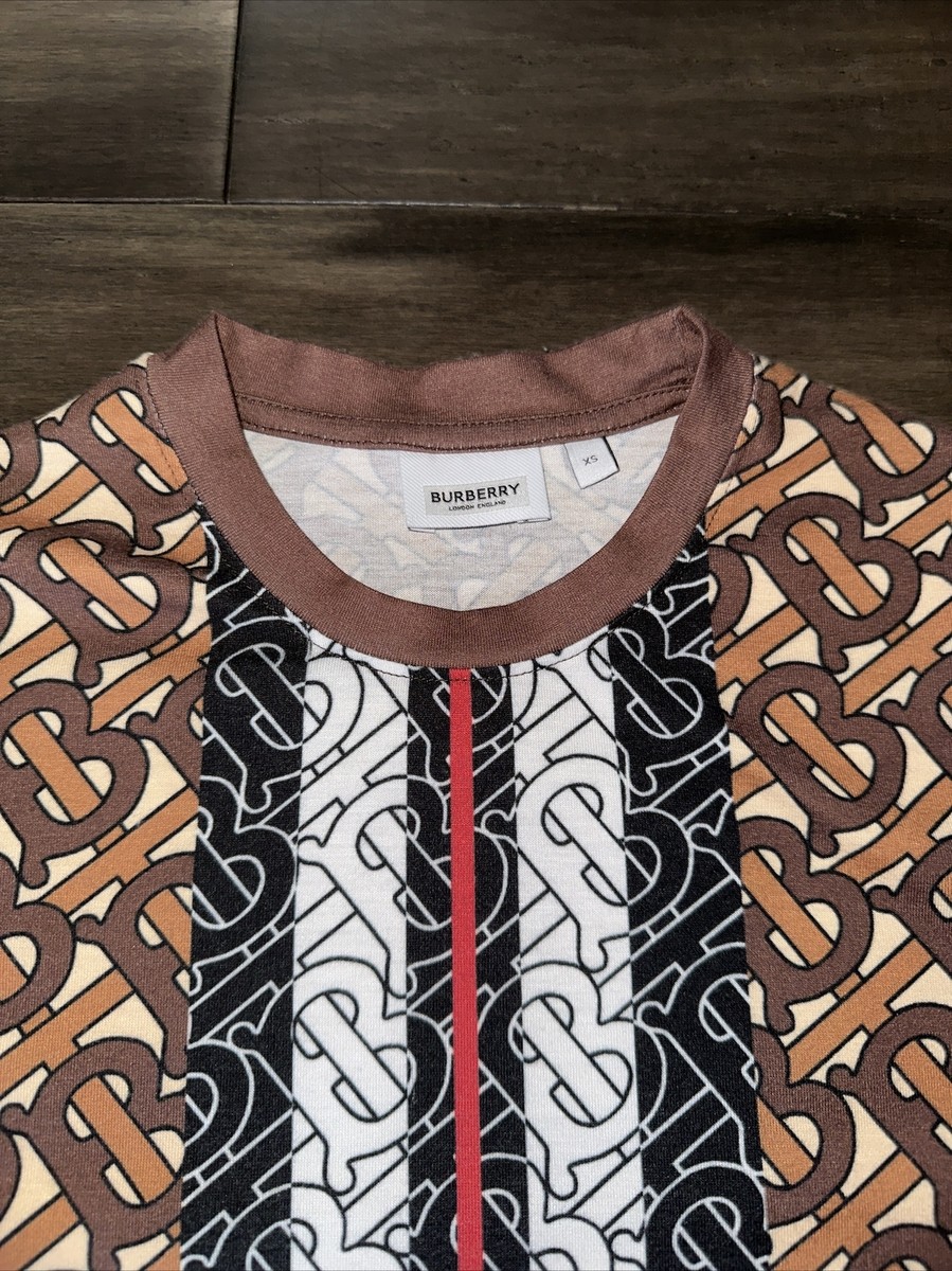 Burberry TB Monogram Logo Graphic Stripe Fitted Size XS TShirt