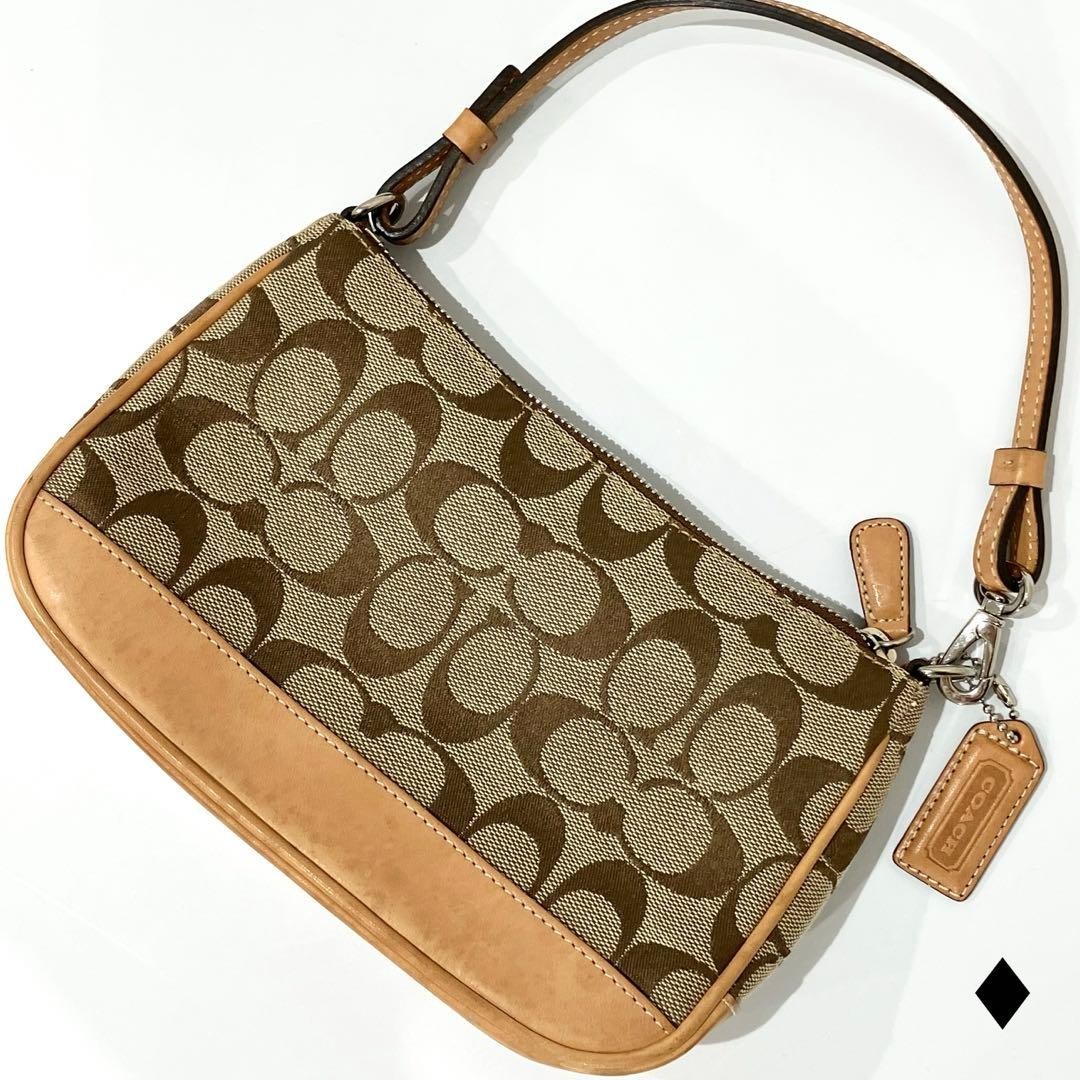 Coach Signature Demi mini Pouch Hand Bag Canvas Leather Beige 6094