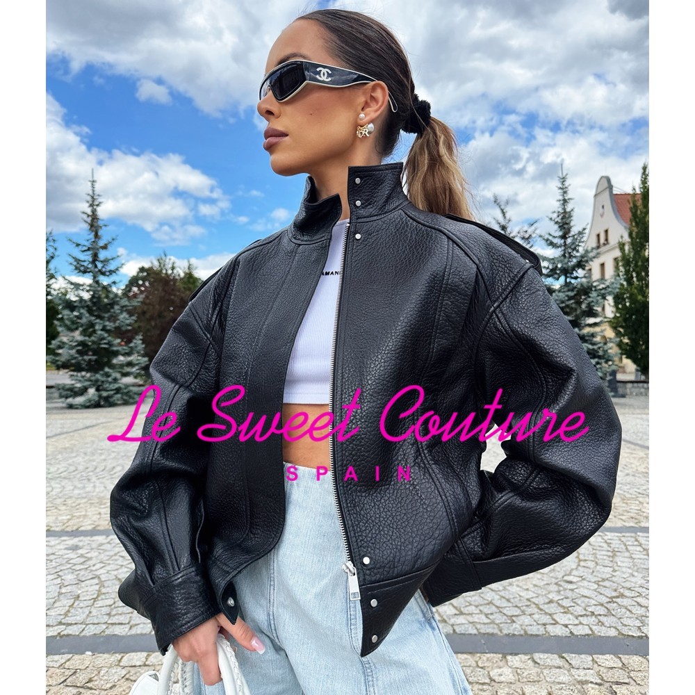 ZARA WOMAN NWT FW25 LEATHER BOMBER JACKET BLACK LIMITED EDITION