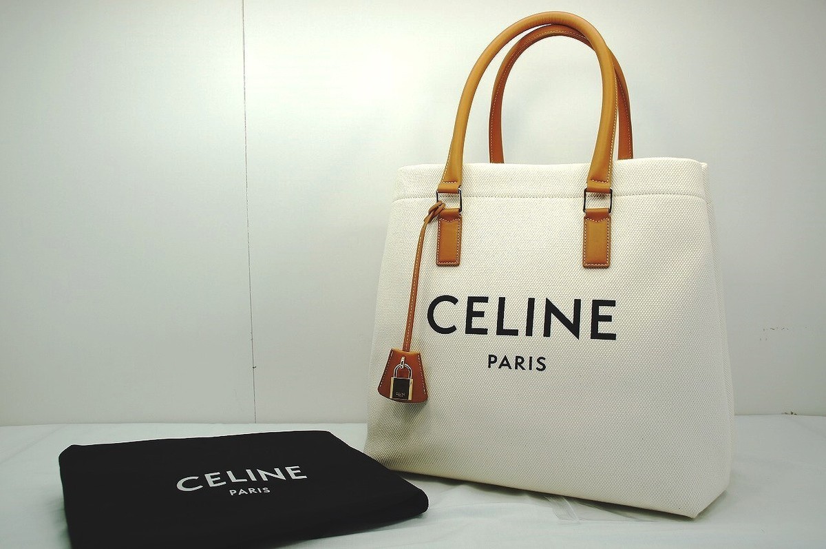 CELINE Horizontal Canvas Tote Bag 192162 Logo Mother Bag Free