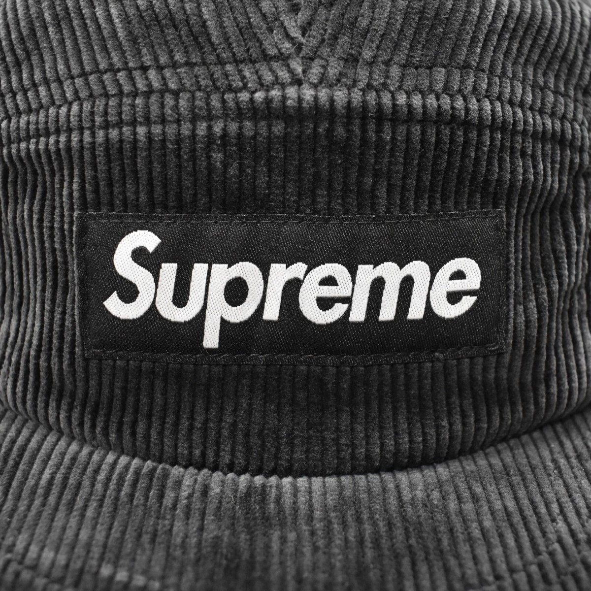 NWT Supreme Black Faded Corduroy Box Logo Camp Cap Hat SS25 Men's