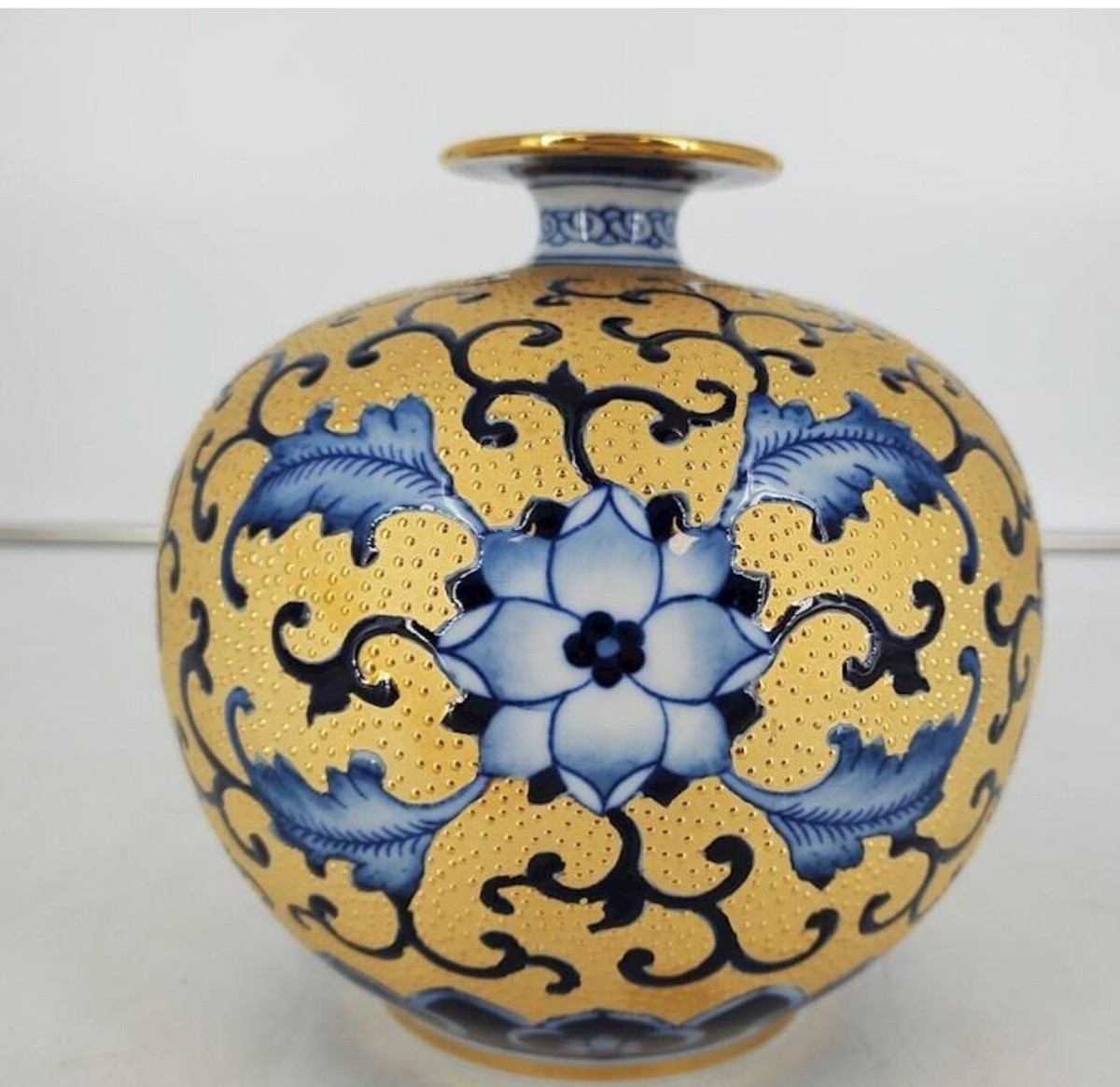 林三江台湾鶯歌陶瓷大師名家高級花瓶漢聲窯golden Blue Floral Round