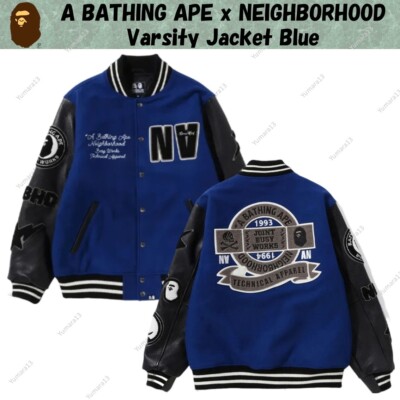 A BATHING APE x NEIGHBORHOOD Varsity Jacket Blue | eBay