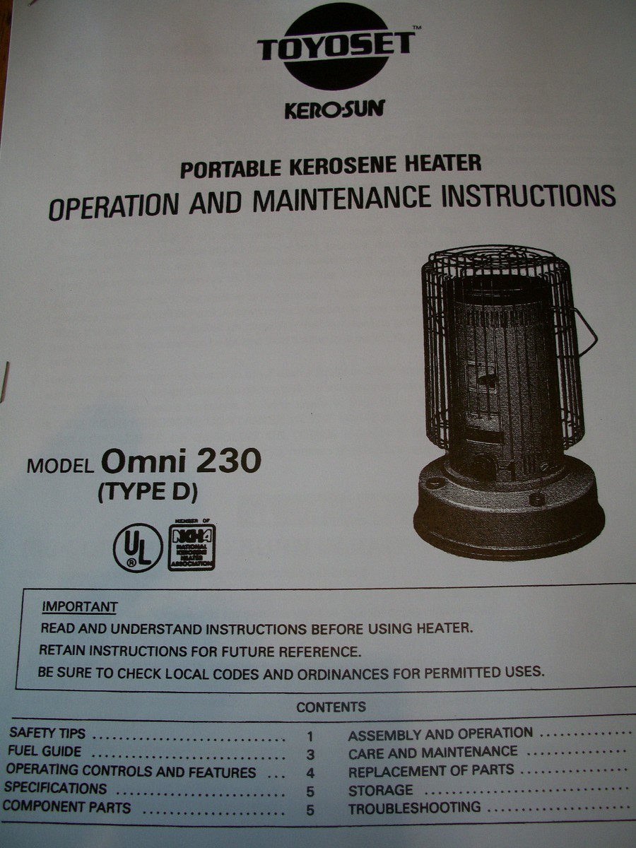 KERO-SUN -Toyostove, Toyotomi, OMNI 230 Owners/Parts Manual | eBay