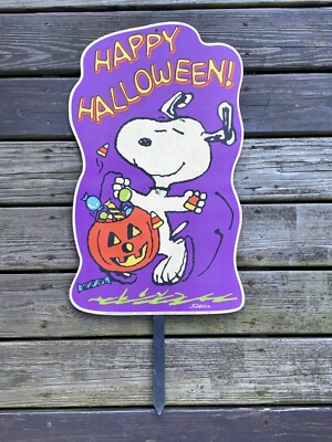 Vintage Peanuts Snoopy Happy Halloween Yard Sign 1999 Impact